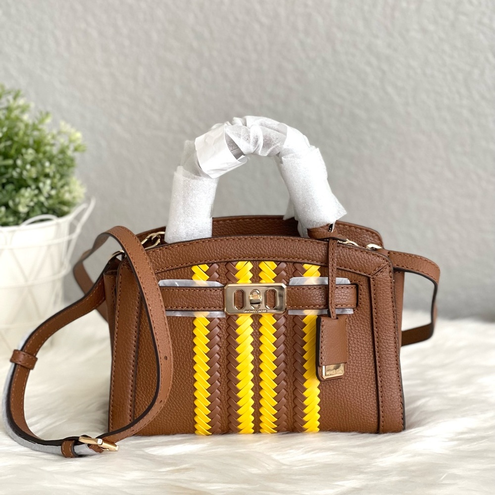 Michael Kors KARSON XS Leather Satchel Top Zip Closure Luggage/Citrus NWT